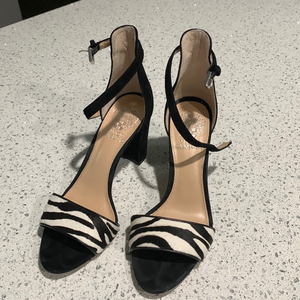 Vince Camuto Black and White Zebra Suede Sandals